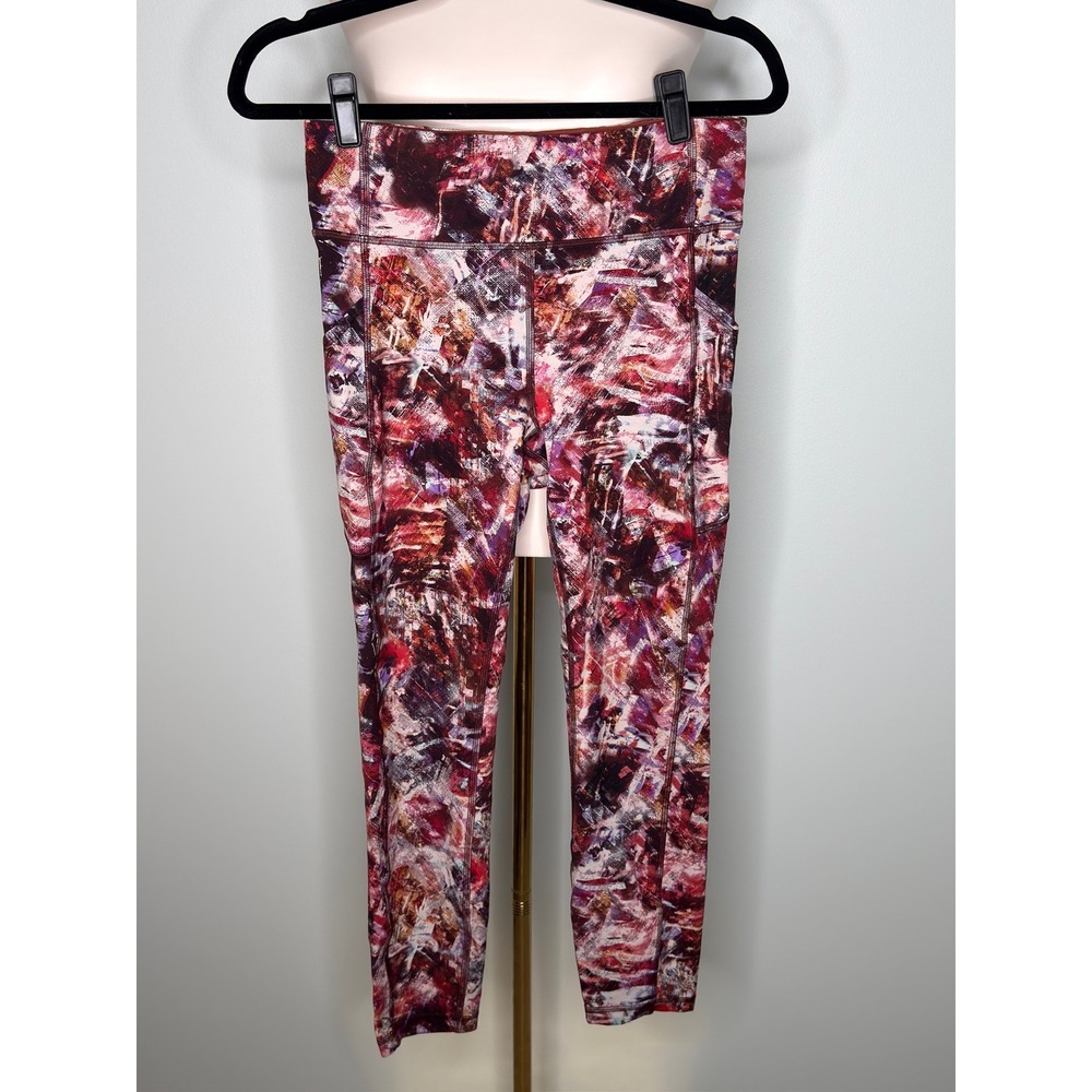Lululemon Fast and Free High-Rise Leggings Abstract Print Burgundy Size 8